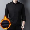 Men's Dress Shirts Winter Men Shirt Solid Inner Velet Thick Business Casual Long Sleeve Male Office Wear Soft Warm Formal Clothes