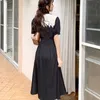 Moda Letnia Sukienka Kobiety Krótki Rękaw Koronki Patchwork Vintage Czarny Elegancki Party Długie Vestidos Robe Femme 210514