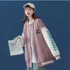 Lente Streetwear Harajuku BF Honkbaljas Vrouwen Enkele Breasted Spliced ​​Herfst Bomber Jacket Kleding 210531