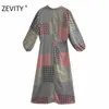 ZEVITY donna vintage panno patchwork stampa geometrica camicia abito da ufficio donna retro casual slim vestido abiti chic DS4427 210603