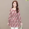 الصيف نمط سترات المرأة زائد الحجم 5xl الزهرات الزهرية كشكش المرأة قمم و blusas موهير دي مودا 2021 طويلة الأكمام تي شيرت