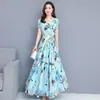 boho kleding Koreaanse jurken voor vrouwen 2021 mode chiffon korte mouw vakantie strand vintage bloemen lange jurk geel elegant