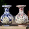 Antique Jingdezhen Ceramic Vase Chinese Pierced Vase Wedding Gifts Home Handicraft Furnishing Articles 210623