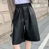 Black PU Leather Shorts Fashion Women Autumn Winter Casual Wide Leg Elastic Waist Loose Short Mujer 12238 210510