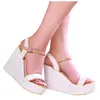 Sandaler Telotuny Shoes Woman Summer Pu Open Toe andningsbara kilar Tjock botten Buckle Strap Roman 2021Feb28