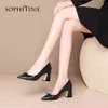 SOPHITINA Career Female Pumps Butterfly Knot Thick Heels Word Border Solid High Quality Pumps Classics Black Shoes Women SO502 210513