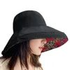 Cappello da sole reversibile floreale etnico Boho da donna Cappello da spiaggia floscio pieghevole con protezione UV a tesa larga larga con cappelli con cinturino sottogola