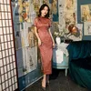 Plus storlek 4xl retro hundstoth tryckt kinesisk stil qipao kort ärm cheongsam kvinnor traditionell orientalisk klänning etnisk kläder