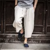 JDDTON Men's Summer Linen Cropped Cross Pants Fashion Wide-Legged Baggy Casual Loose Big Pocket Pants Drawstring Trousers JE025 X0723