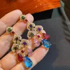 Kolczyki Dangle Boho Kobiety Moda Marokański Zroszony Tassel Bling Cubic Cyrkonia Wody Kropla Kolorowa Kryształowa Biżuteria