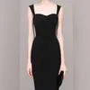 ファッション女性夏のドレスハイウエストエレガントなセクシースパゲッティストラップカジュアルブラックドレス210520