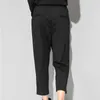 [EAM] Spring Black Loose High Waist Flat Elastic Waist Women Fashion Wide Leg Ankle-length Pants OA870 210706