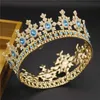 Royal Queen King Crown Tiara nupcial Diadema redonda Corona de boda Cristal Rosa Luz Oro Novia Boda Joyería Adornos X0726