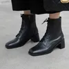 Meotina Short Boots Kvinnor Skor Real Leather High Heel Ankel Boots Square Toe Block Heels Zip Lace Up Lady Boots Autumn Beige 40 210608