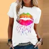 Colorful Lip Print Tee Fashion Women Casual Short Sleeve O-neck T-shirt Tops 2020 Summer Plus Size S-5xl Top For Women X0527