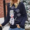 Kvinnor tröjor lite snögubbe mönster jul stickad tröja snöflinga rund hals pullover jultröja y1110