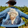 Van Gogh Tournesol Vintage Manches Cardigan Pull En Tricot 2021 Femmes Élégant Luxe Broderie Tricots Pulls Streetwear Tops G0119