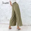 Cor sólida alta cintura larga perna calça solta calças de verão casuais clássico roubado macio longo feminino fundos 211118