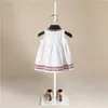 Summer Stripes Girls Dress White Cotton Ärmlös Kids Beach Fashion Clothing för Q0716