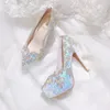 2022 Rhinestone Sequin Bridal Shoes Bridesmaid banquet round head high-heeled women single shoes