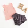 Sommar Baby Set Fly Sleeve Gullig Princess Suit Girl Clothes s Top Bread Byxor Två Stycken 210521