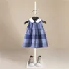 Neues Sommer ärmelloses Mädchenkleid Gestreiftes kariertes graues Babykleid Kinderkleidung Kinderkleid 1-5 Jahre Q0716