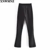Black chic flare trousers with side vents Women's Fashion high-waist Retro slim flared hems pants for women 210520