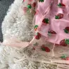 NEPLOE GADAZE AARDBEE JURK SLASH-hals Roze Robe Puff Sleeve Trekkoord Bodycon Sweet Mini Jurken Dames Vestidos Mujer 94961 210422