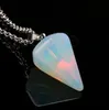 Natural Gemstone Pendant Necklace Party Supplies Crystal Healing Chakra Reiki Silver Stone Hexagonal Prisme Cone Pendulum Charm NE9610079