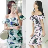 elegant pring korean ladies Dress Sleeveless ruffle Flower Off shoulder Sexy Club Bodycon Party for women china 210602