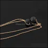 Pendant Necklaces & Pendants Jewelry Simple Design Double Layers Essential Oil Aromatherapy Nature Bead Lava Stone Diffuser Necklace Drop De