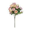 Flores decorativas grinaldas de 30 cm de rosa Artificial Flower Bouquet de seda 10 cabeças falsas para a sala de estar de casamento Decoração de mesa