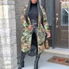 Outono 2021 Women's Trench Coat Camo Long Feminino Exército Impressão Outwear Roupa Mulher Manga Abrigo Mujer Casacos