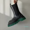 Boots Child Green Bottom Leather2021 Black Middle Tube Boots Boots Muffin HOOPES HOIPES FEMINE3730432