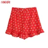 Tangada Women Fashion Red Floral Print Ruffled Shorts Skirts Vintage High Waist Back Zipper Female Skirts Mujer BE935 210609