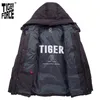 TIGER FORCE Men's winter jacket Mid-length Hooded Business Casual black Thicken markers man Parka Overcoat 70750 211129