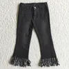 Jeans Partihandel Barnens Högkvalitativa Baby Girl's Green Bell Bottom med Ripped Personlighet Byxor