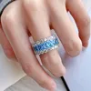OEVAS 100% 925 Sterling Silver Sparkling Full High Carbon Diamond 5*3mm Aquamarine Engagement Rings For Women Party Fine Jewelry