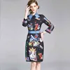 Moda Pist Yaz Elbise kadın Uzun Kollu Mektup Desen Baskılı MIDI Elegelat Elbiseler Vestidos de Verano 210520