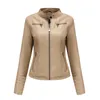 Fashion Womens Solid Colors Slim-Fit Long Sleeve Leather Stand-Up Collar Zipper Motorcycle Suit Thin Coat Jacket Outerwear#g3