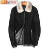 Men's Leather & Faux Real Wool Coat Men Clothes 2021 Mink Collar Jacket Winter Sheep Shearling Fur Coats Parka Manteau Homme ZLA52