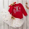 Mudkingdom Christmas Born Baby Girls Kläder uppsättningar Tecknade Toppar Lace Tutu Skirt Headband Outfits 210615