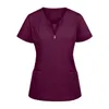 Mode Blouse Tops Soild Korte Mouw V-hals Werken Uniform Afdrukken Overhemd Pet Scrubs Kostuum