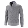 Automne Hiver Hommes Solide Couleur Casual Chandail Hommes Col Montant Polaire Chandail Mâle Zip Tricot Slim Fit Tricoté Pull 3XL 211008