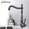 Torneira de cozinha clássica torneira de bacia de bronze preta 360 Rotatble Brontar Cozinha Tap Instalação de deck e misturador frio 210724