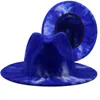 Tie Dye Feltro Fedora Chapéu Fedoras Mulheres Homens Grande Brim Chapéus Homem Mulher Jazz Panama Cap Mens Caps Trilby Lovers Casal Acessórios Moda 2021 5 Cores