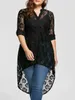 Wipalo Women Plus Size Blouse Autumn Peplum Long Sleeve High Low Lace Shirts Tunic Through Button Up Women Tops And Blouse 5XL T191231