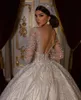Glitter a line Hochzeitskleid für Arabische Frauen 2022 Funken Perlen Pailletten Lange Ärmel Plus Größe Bodenlänge Backless Kristall Brautkleider Robe de Mariee