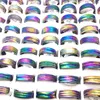 Wholesale 100pcs/Lot Colorful Women's Band Ring Multicolored Stripe Stainless Steel Rings Fashion Jewelry Party Favor Gifts Mix Sizes