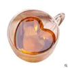 Kreatywny Mleczny kubek herbaty w kształcie serca Nie-gorąca dwuwarstwowa szkło wysoka sok borokrzemianowy napój filiżankę kawy